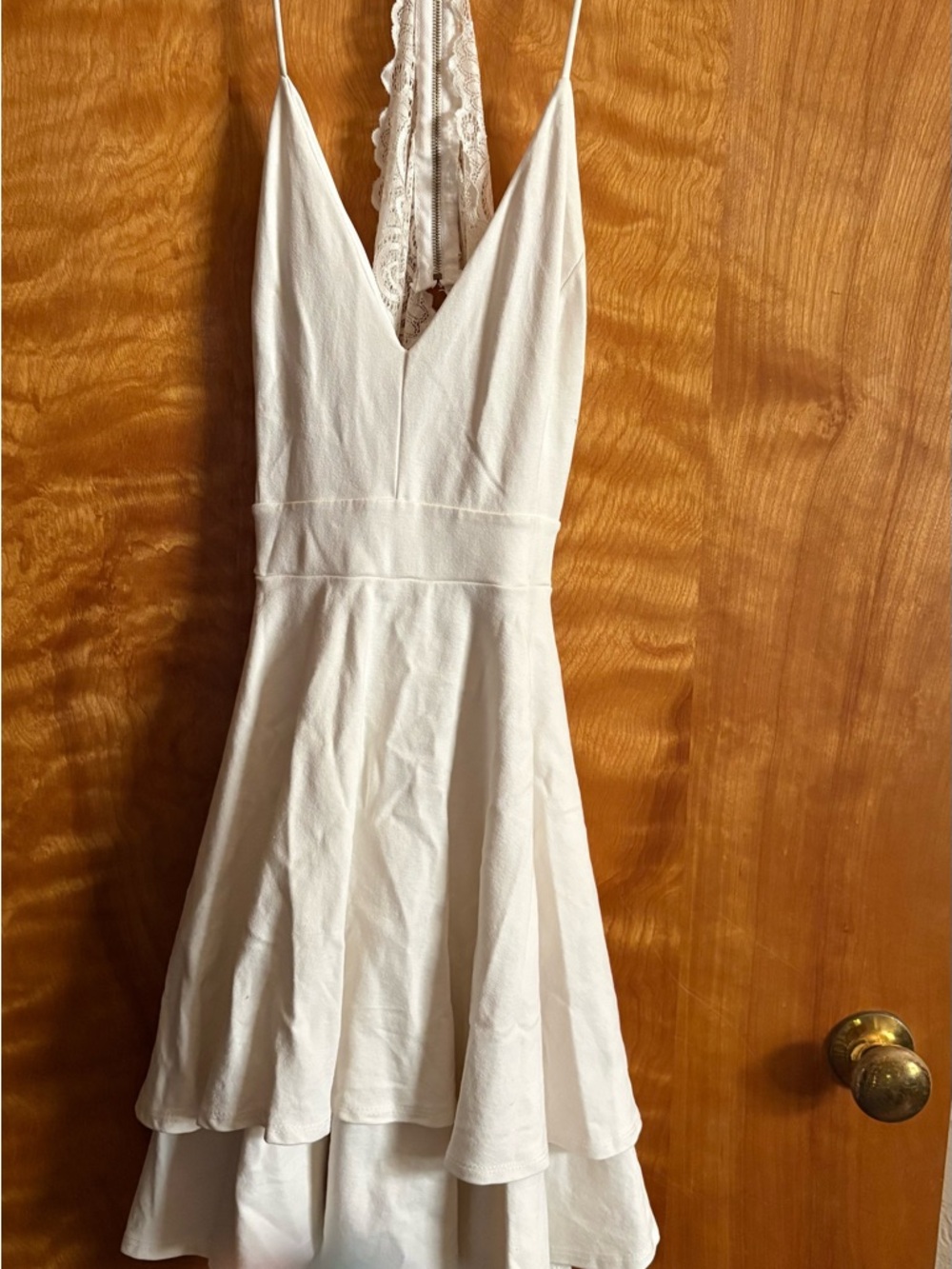 Windsor White Lace-Back V-Neck Mini Dress